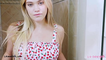 Radiant teen blonde took a shower